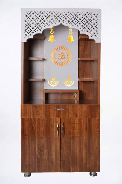 NITAYRA Wooden Temple With LED Light For Home & Office E Engineered Wood Home Temple
