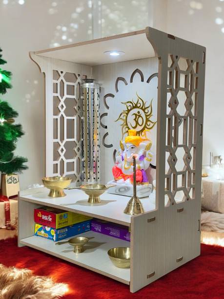 HOODWIN Pooja Mandir Home Office with LED Light H- 18 L- 16 W -8.75 In Home Temple Engineered Wood Home Temple