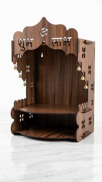 HSCrafts Premium Home Mandir with Bells and Traditional Designer And Storage Shelves Engineered Wood Home Temple