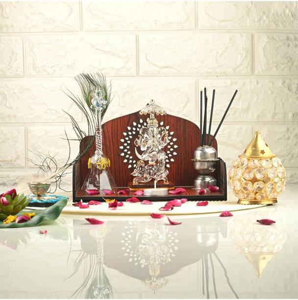 1st Time Singhasan Temple, Palna, Jhula For God - Laddu Gopal, Pooja Mandir (Red/Brown) Solid Wood Home Temple