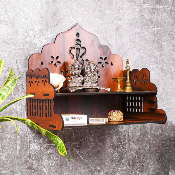 JUICIQ Wooden Mandir for Home with Ganesh Design | Wall/Tabletop Temple Shelf for Pooja Solid Wood Home Temple