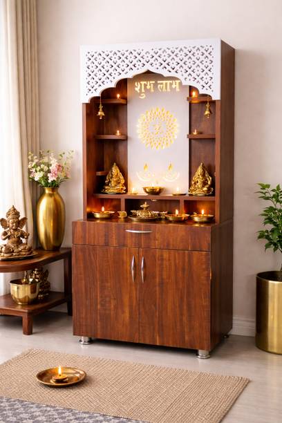 Flipkart Perfect Homes Studio Wooden Mandir for Home , Pooja Mandir with Storage Drawer & Cabinet Engineered Wood Home Temple