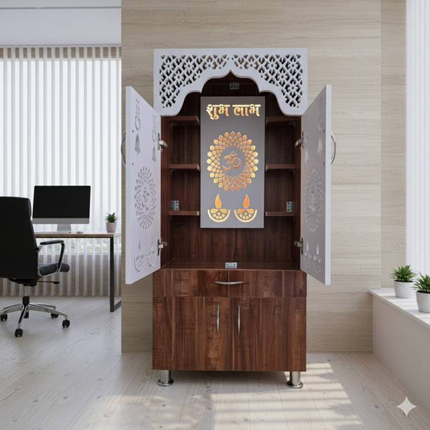 Flipkart Perfect Homes Studio Unique Temple for Home/Pooja Mandir with Led Light Engineered Wood Home Temple