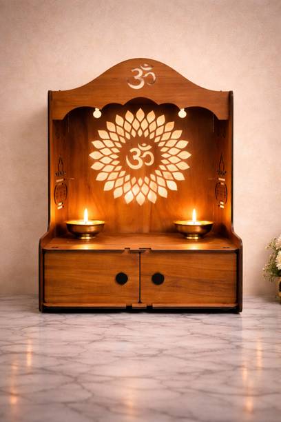 Expro Pooja Mandir Om Lotus Design | Home Temple with Storage Decorative Wooden Mandir Engineered Wood Home Temple