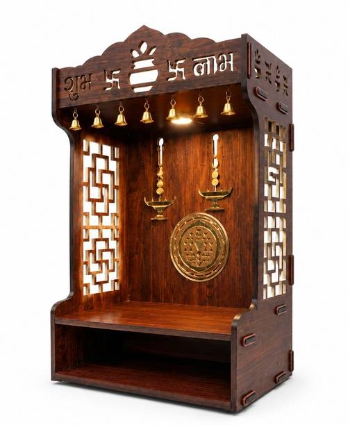 m.s enterprises Royal Walnut LED Pooja Mandir Engineered Wood Home Temple