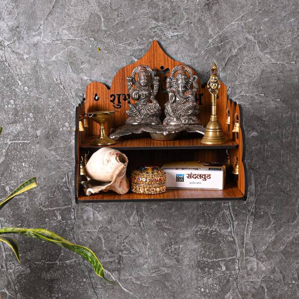 JUICIQ Wooden Mandir for Home with Ganesh Design | Wall/Tabletop Temple Shelf for Pooja Solid Wood Home Temple