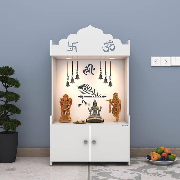 अनिका Velma LED Light Home Temple Shelf Puja Stand इंजीनियर वुड घर का मंदिर