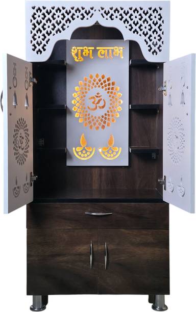 Old Wolf Furniture Temple For Home & Office With Light - Designer Engineered Wood Home Temple