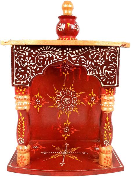 Apkamart Wooden Pooja Temple- 12 inch Solid Wood Home Temple