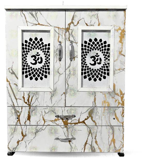 MARECARA WOODS “MARECARA Divine White Mandir – LED Light & Door | Marble Finish Engineered Wood Home Temple