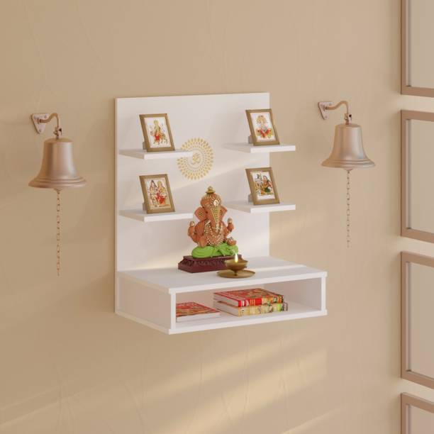 Bluewud Dhruv Wall Mount Wooden Mandir for Home, Temple for Home, Pooja Stand Engineered Wood Home Temple