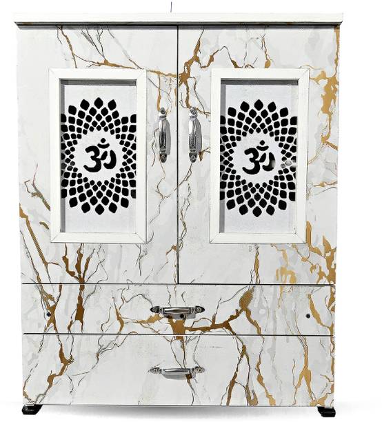 MARECARA WOODS “MARECARA Divine White Mandir – LED Light & Door | Marble Finish Engineered Wood Home Temple