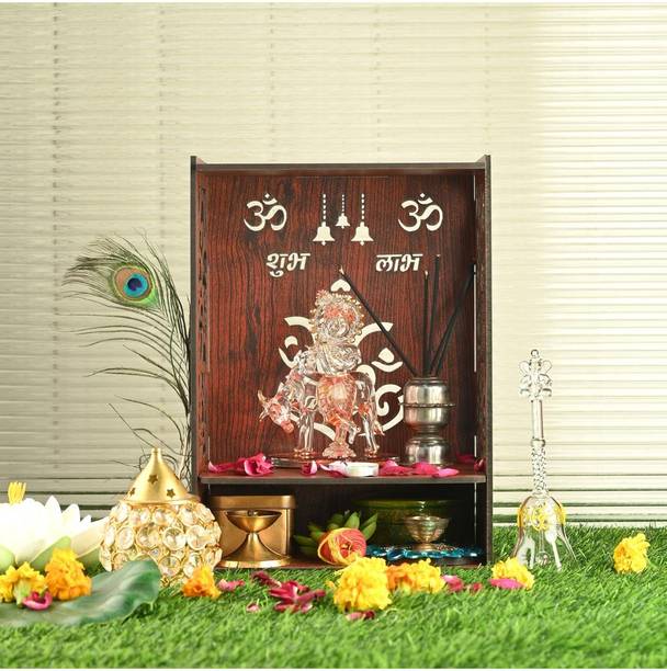 1st Time Singhasan Temple, Palna, Jhula For God - Laddu Gopal, Pooja Mandir (Red/Brown) Solid Wood Home Temple