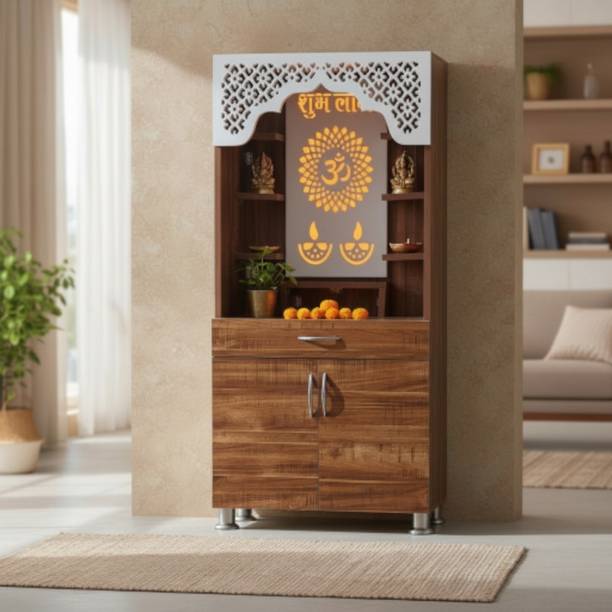 Old Wolf Furniture Brown Wooden Temple With Light | Engineered Wood Home Temple