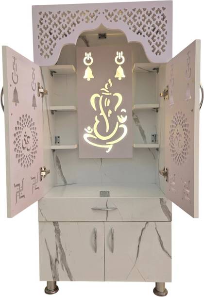 shivoja Designer Temple for Home/Pooja Mandir with Led Light Engineered Wood Home Temple