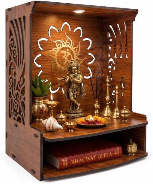 Gojeeva Engineered Wooden LED Temple Handcrafted Design Pooja Mandir for Home & Office Engineered Wood Home Temple