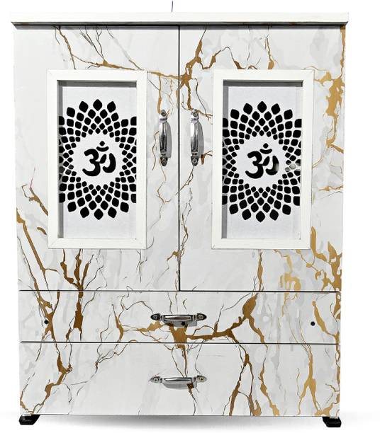 MARECARA WOODS MARECARA Divine White Mandir – LED Light & Door | Marble Finish Engineered Wood Home Temple