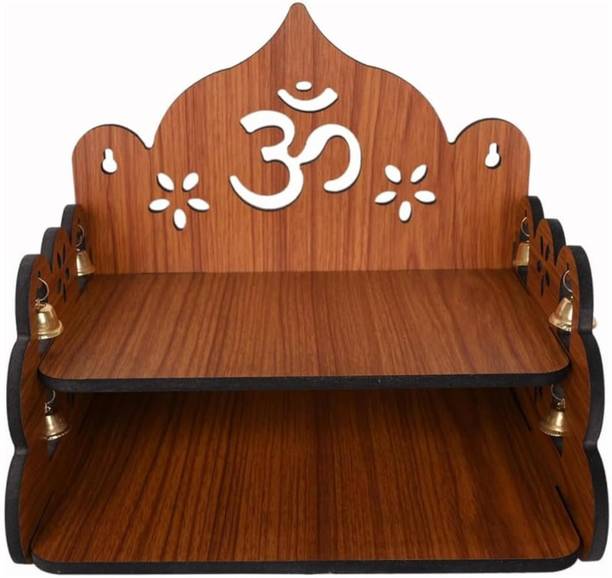 ARBOREALIX Wooden OM Design Pooja Mandir | 2-Tier Wall Mount Temple for Engineered Wood Home Temple