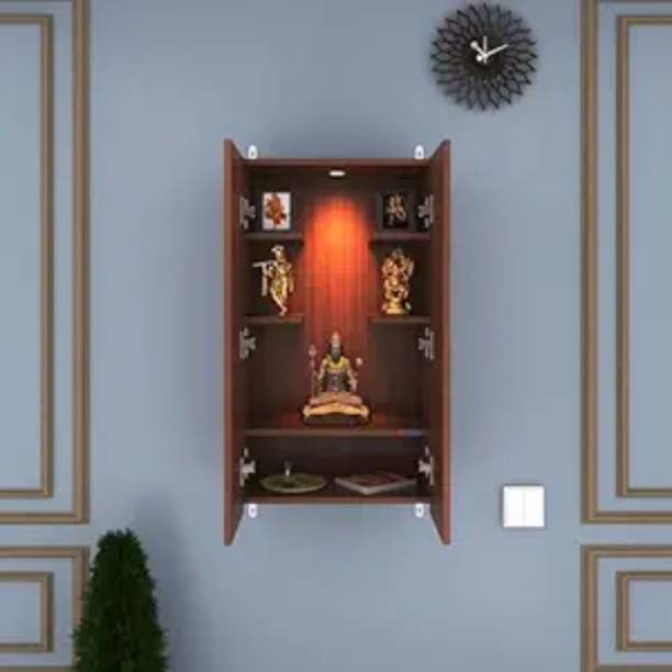 FURNIWUD Spirit Led Light Wall Temple Shelf Puja Mandir for Office & Home Decoration Engineered Wood Home Temple