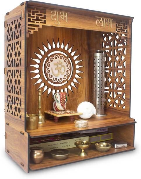 Heartily™ SHLOK Pooja Mandir Home Office with LED Light H- 18 L- 16 W -8.75 In Engineered Wood Home Temple