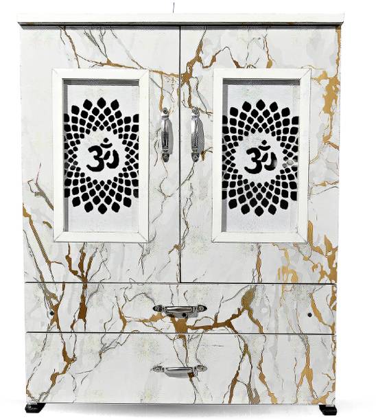 MARECARA WOODS “MARECARA Divine White Mandir – LED Light & Door | Marble Finish Engineered Wood Home Temple