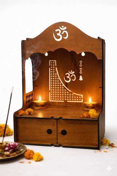 Expro Om Arch Wooden Mini Mandir with Storage Drawer Engineered Wood Home Temple