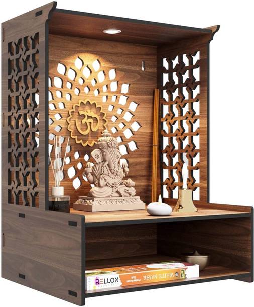 Devaara Designer Wooden Wall Mount Temple with Om Carving for Home Engineered Wood Home Temple