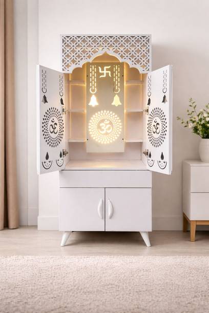 Flipkart Perfect Homes Studio Divine Dwelling 17001 Pooja Mandir|Temple for Home & Office with Led Back Light Engineered Wood Home Temple