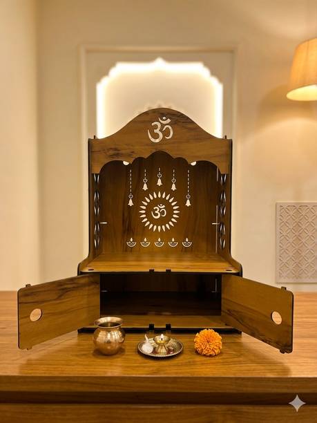 Expro Handcrafted Engineered Wood Pooja Mandir with Om & Bell Cutouts Engineered Wood Home Temple