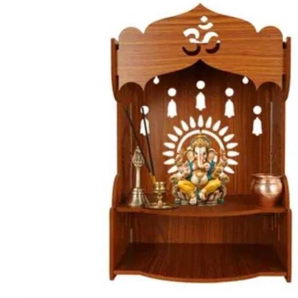 The Laptev Wooden Pooja Mandir with Om Design & Bell Cutouts for Home Temple Decoration Solid Wood Home Temple