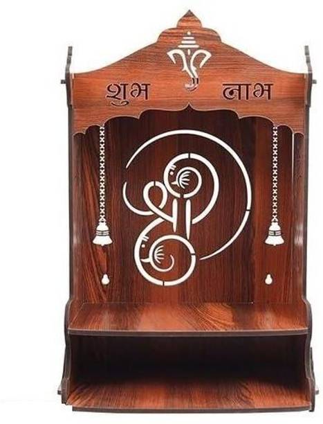 jv enterprises Wooden Wall Mounted Mandir with Ganesh Design & Shubh Labh for Pooja & Decor Engineered Wood Home Temple