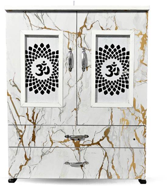 MARECARA WOODS “MARECARA Divine White Mandir – LED Light & Door | Marble Finish Engineered Wood Home Temple