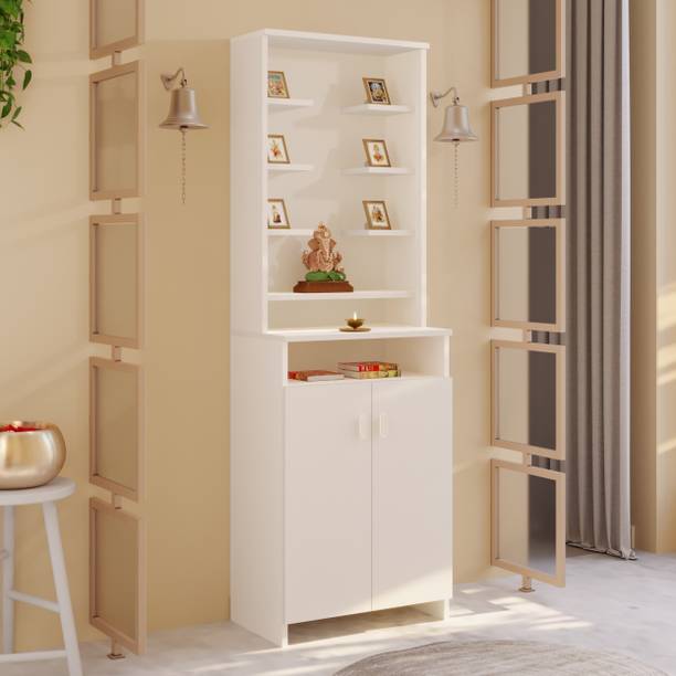 Bluewud Shubh Mandir, Temple for Home with Storage Cabinet, Floor Standing Puja Unit Engineered Wood Home Temple