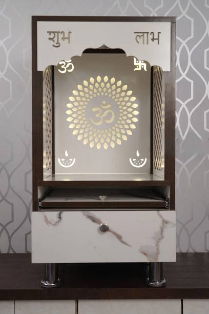 YOVATECHLINE Luxury Decorative Wooden-Handcrafted Multicolor Mandir with Spacious Drawer. Engineered Wood Home Temple