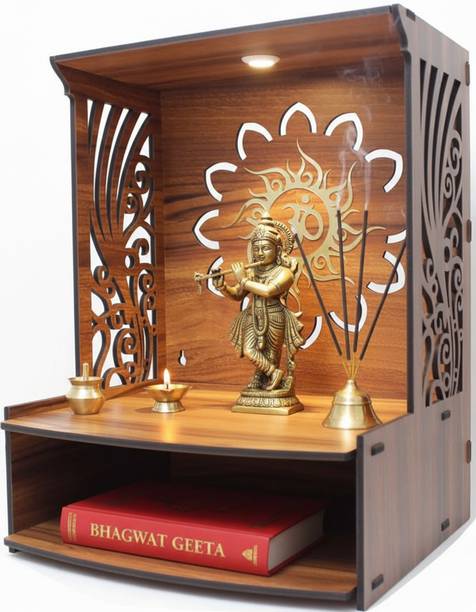 Gojeeva Engineered Wooden LED Temple Handcrafted Design Pooja Mandir for Home & Office Engineered Wood Home Temple