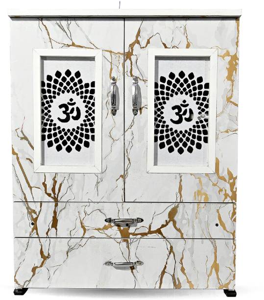 MARECARA WOODS “MARECARA Divine White Mandir – LED Light & Door | Marble Finish Engineered Wood Home Temple