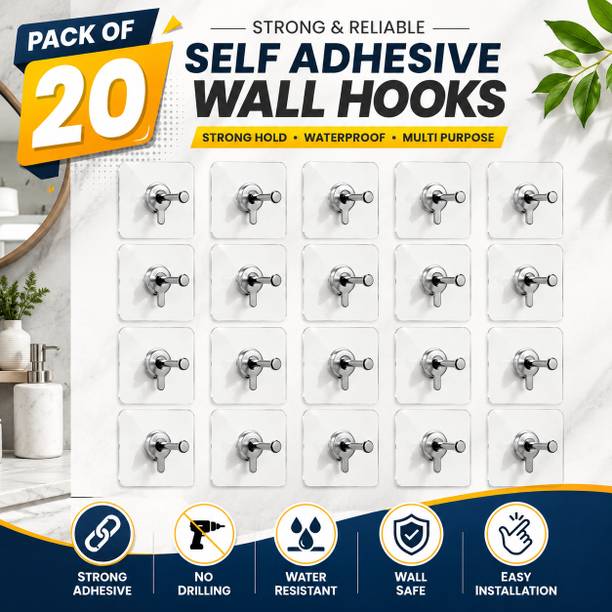 KHODALEMARTT Self Adhesive Wall Hooks Pack of 20 Heavy Duty Waterproof Transpare