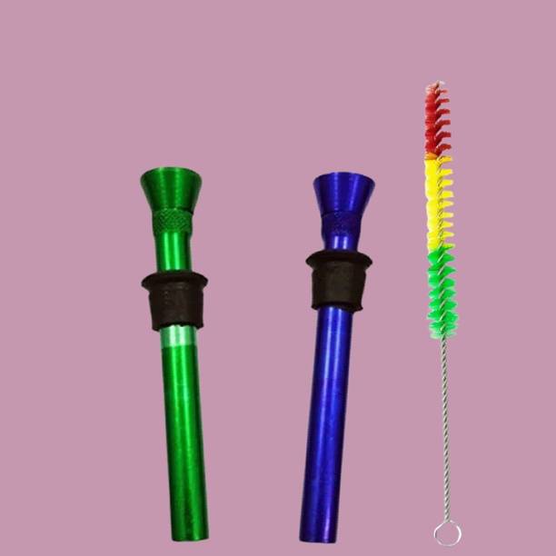कूगली Metal Bong Shooter Mouth Tip Filters 8cm 2 Pcs and 1 Colour Brush एल्युमीनियम बाहरी फिटिंग हुक्का माउथ टिप