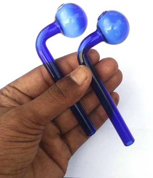 Hookah palace Glass Oil Burner Pipe Blue (Pack of 2) Borosilicate Glass Inside Fitting Hookah Mouth Tip