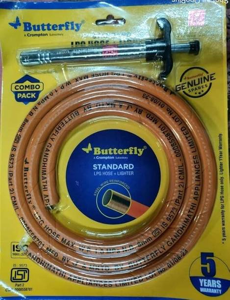 Butterfly Standard LPG Gas Hose and Lighter Combo Pack Hose Pipe
