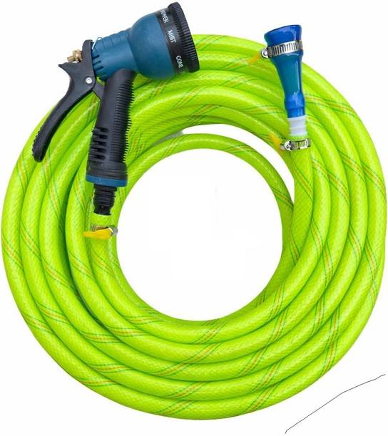 रामा पाइप 0.5inch 30 mtrs( 100 feet) 3 layered garden pipe with 8 way spray nozzle with clamp and clips होज़ पाइप