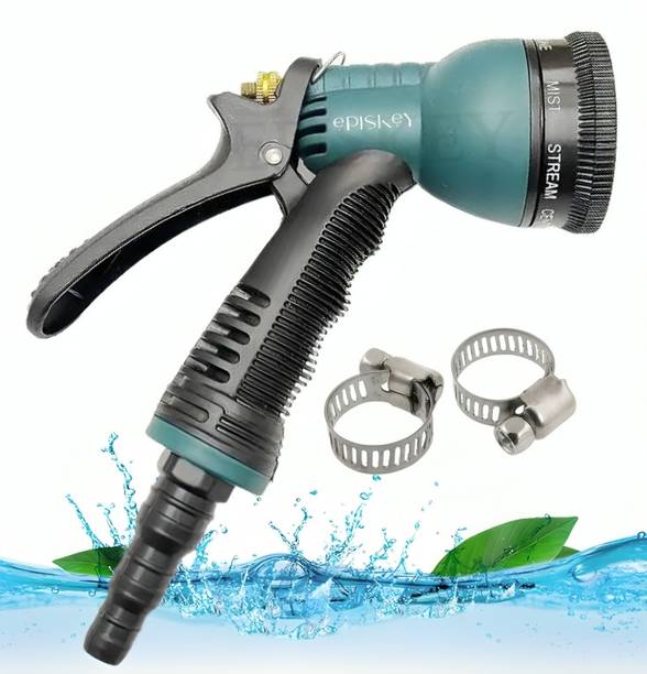 Episkey Garden Hose 8 Pattern High Pressure Garden Hose Nozzle Water Spray Gun With Leak Proof 2 Pcs Metal Grip Lock for Hose Pipe
