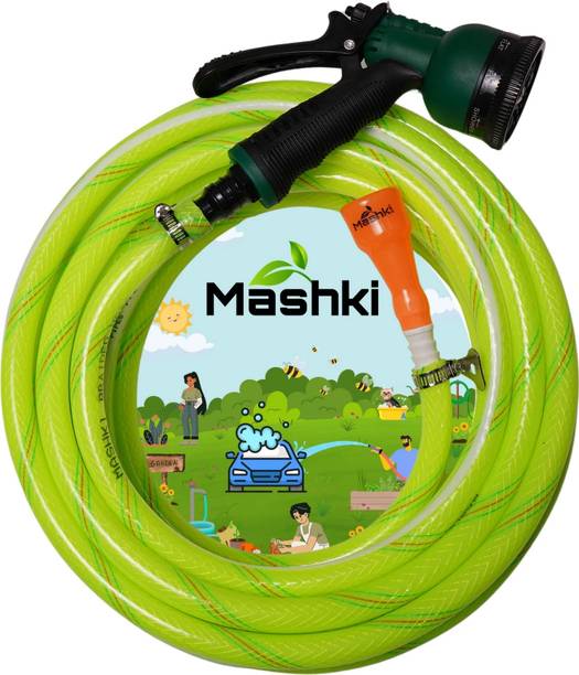 MASHKI 30 Meter / 100 FEET ( Size:0.5 Inch / 12.5mm ) Braided 3- Layered Hose Pipe With 8 Pattern Water Spray Gun, Clamps, Universal Adapter For Gardening, Car Washing, Bike Washing, Pet Wash Etc 100 Feet Braided Water Pipe With 8 Pattern Water Sprayer Hose Pipe