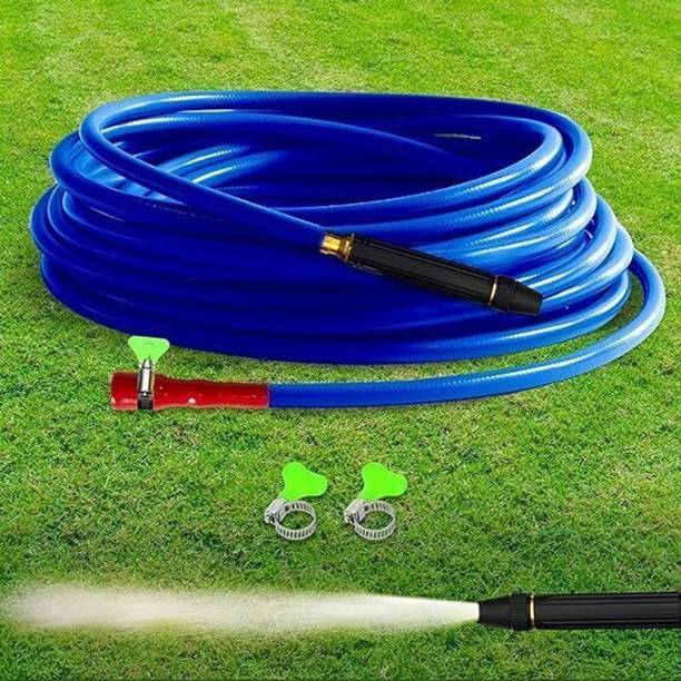 AHYRA 15mtr 50 FEET Hose Pipe with spray gun and tap connectors and clamps 15 Meter(50 feet) Garden & Car Wash Watering Braided 3 Layered Hose Pipe 1/2" Hose Pipe