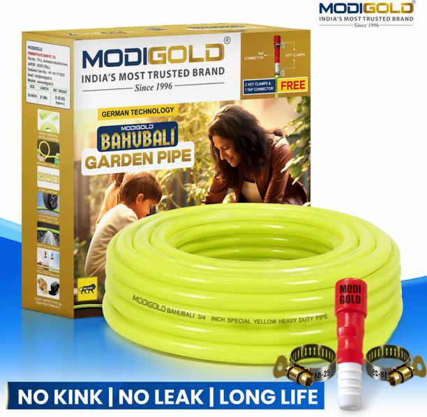 MODIGOLD PVC GARDEN PIPE 5 MTR Heavy Duty with Connector & Clamp Set – 0.5 Inch Heavy Duty PVC Garden Hose Pipe with Connector & Clamp Set for Wash & Watering Hose Pipe