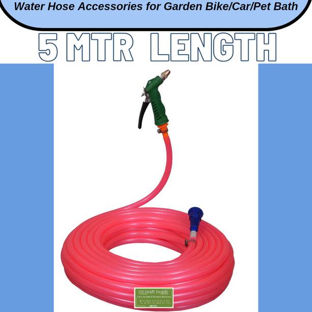 DKCRAFTTOUCH 5 Meter Length Pink Water Hose with Lever Spray Gun For Garden/Car/bike wash/pet bath etc Hose Pipe