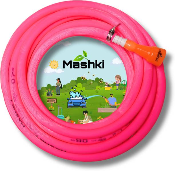MASHKI 0.5 Inch 10 Meter ( 32.5 Feet ) Flexible Double Layered Garden Water Hose Pipe With Tap Connector And Clamps For Gardening , Car Washing , Bike Washing Etc ,Water Hose Pipe , Double Layered Hose Pipe , Pipe For Garden 1/2 inch Double Coated Water Hose Pipe (Pink) Hose Pipe
