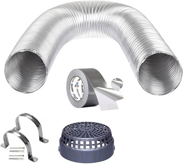 TIZELL 4 Inch 4 Feet Chimney Exhaust Pipe with Cowl Cover for Kitchen, Tape & 2Pc Clamp Complete Installation Kit Hose Pipe