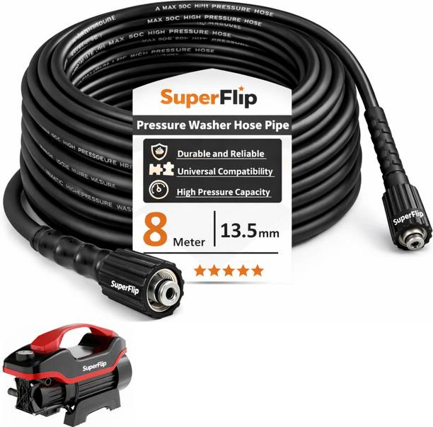 SuperFlip High Pressure Washer Hose Pipe 8 Meter | Heavy Duty Steel Braided Black Molded | Compatible with Car Wash & AC Service Machines Hose Pipe