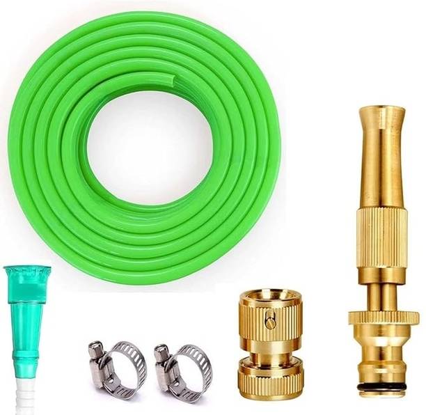 रामा पाइप 30 meter (100 feet), 0.5 inch garden pipe light weight water hose , with metal spray, connector and clamps water gardening cleaning होज़ पाइप